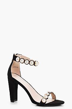 Boohoo Elena Pearl Strap 2 Part Block Heel