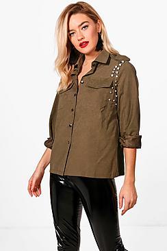 Boohoo Imogen Military Embellished Shirt