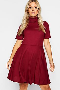 Boohoo Plus Rib Half Sleeve Skater Dress