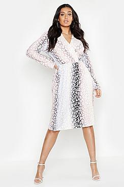 Boohoo Plus Ombre Leopard Wrap Midi Dress