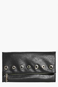Boohoo Eve Fold Over Eyelet Zip Clutch Bag