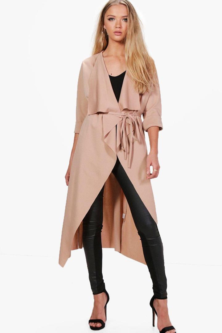 Boohoo Mollie Belted Midi Duster Stone