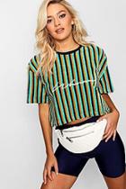Boohoo Velour Stripe Embroidered Woman Crop