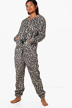 Boohoo Lottie Leopard Ear Hood Onesie