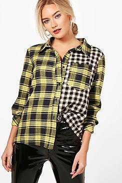 Boohoo Emery Gingham & Check Asymetric Shirt