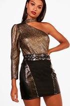 Boohoo Danielle Leather Look Mixed Panel Eyelet Mini Skirt