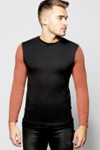 Boohoo Long Sleeve Contrast Muscle Fit T Shirt Rust