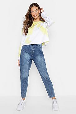 Boohoo High Rise Acid Wash Mom Jean