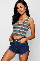 Boohoo Petite Gretchen Rubbed Coloured Stripe Button Front Crop