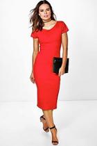 Boohoo Daisy Cap Sleeve Midi Bodycon Dress
