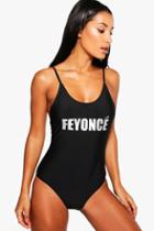 Boohoo Jamaica Feyonce Slogan Scoop Bathing Suit Black
