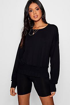 Boohoo Laura Shirred Hem Sweat Top