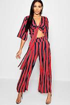 Boohoo Stripe Tie Front Top & Wide Leg Trouser