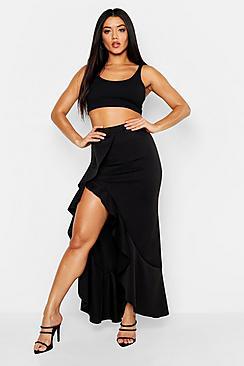 Boohoo Ruffle Side Maxi Skirt