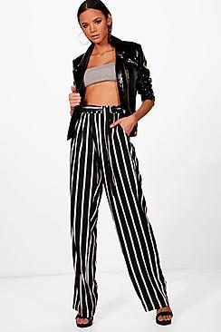 Boohoo Tall Shannon Wide Leg Stripe Trousers