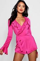 Boohoo Wrap Front Frill Playsuit
