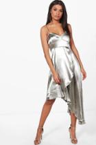 Boohoo Boutique Hemia Asymetric Hem Wrap Dress Grey