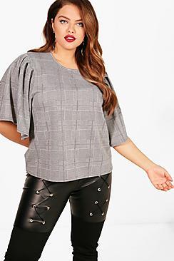 Boohoo Plus Lisa Blouson Sleeve Check Top