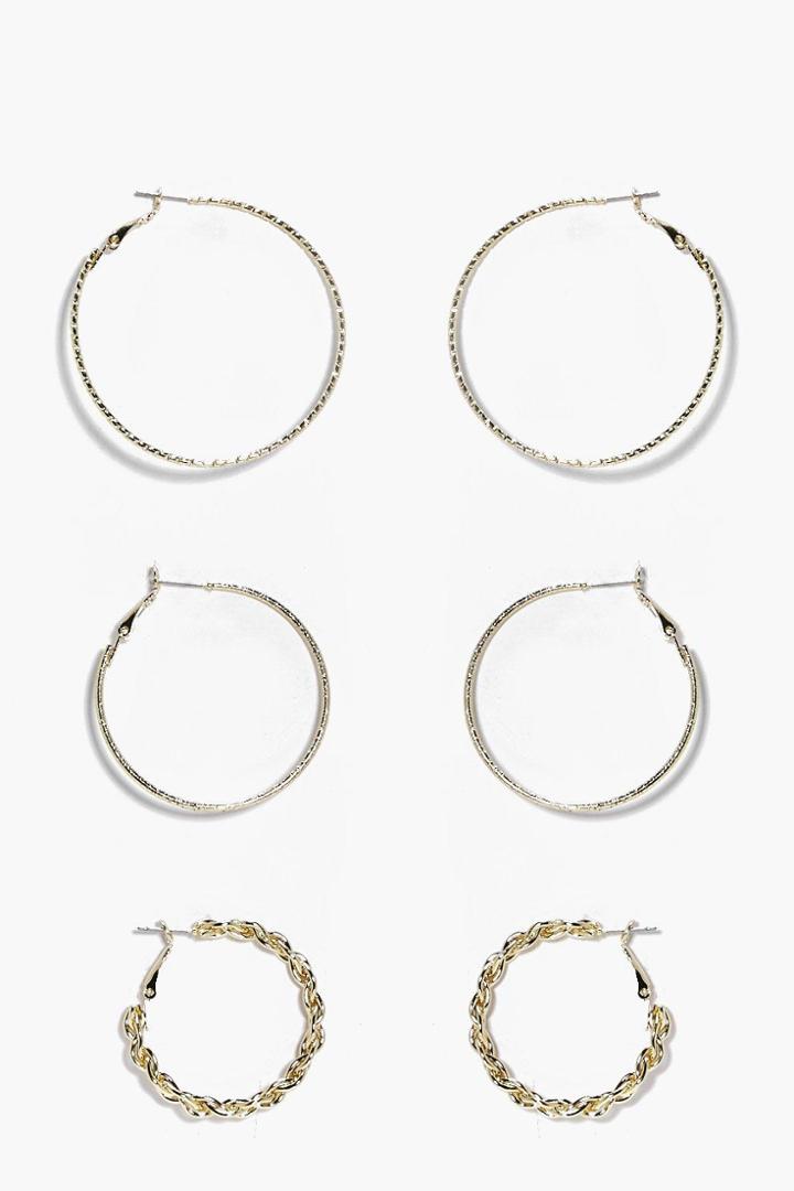 Boohoo Natasha Mix Pack Textured Hoop Earrings Gold