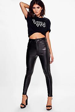 Boohoo Zeta High Waist Leather Look Trousers