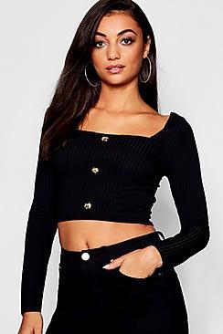 Boohoo Tall Horn Button Crop Top
