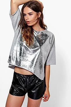 Boohoo Jess Foil Print Boxy Sweat