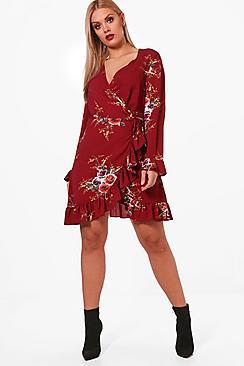 Boohoo Plus Frankie Floral Ruffle Tea Dress