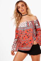 Boohoo Lexi Off The Shoulder Printed Top Multi