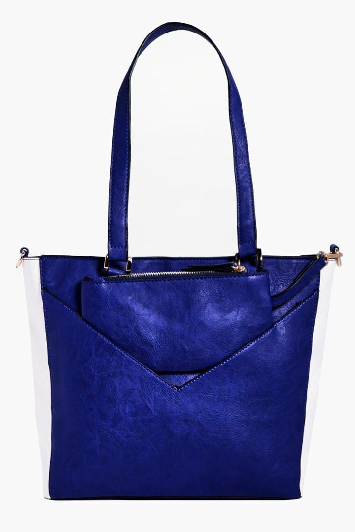 Boohoo Mia Colourblock Shopper With Purse Navy