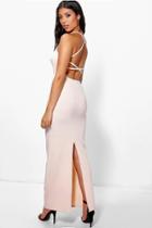 Boohoo Polly Plunge Neck Open Back Maxi Dress Blush