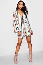 Boohoo Valerie Wide Sleeve Wrap Stripe Shift Dress