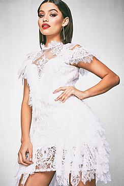Boohoo Premium Natalie Embroidered Ruffle Dress