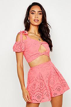 Boohoo Broderie Tailored Shorts