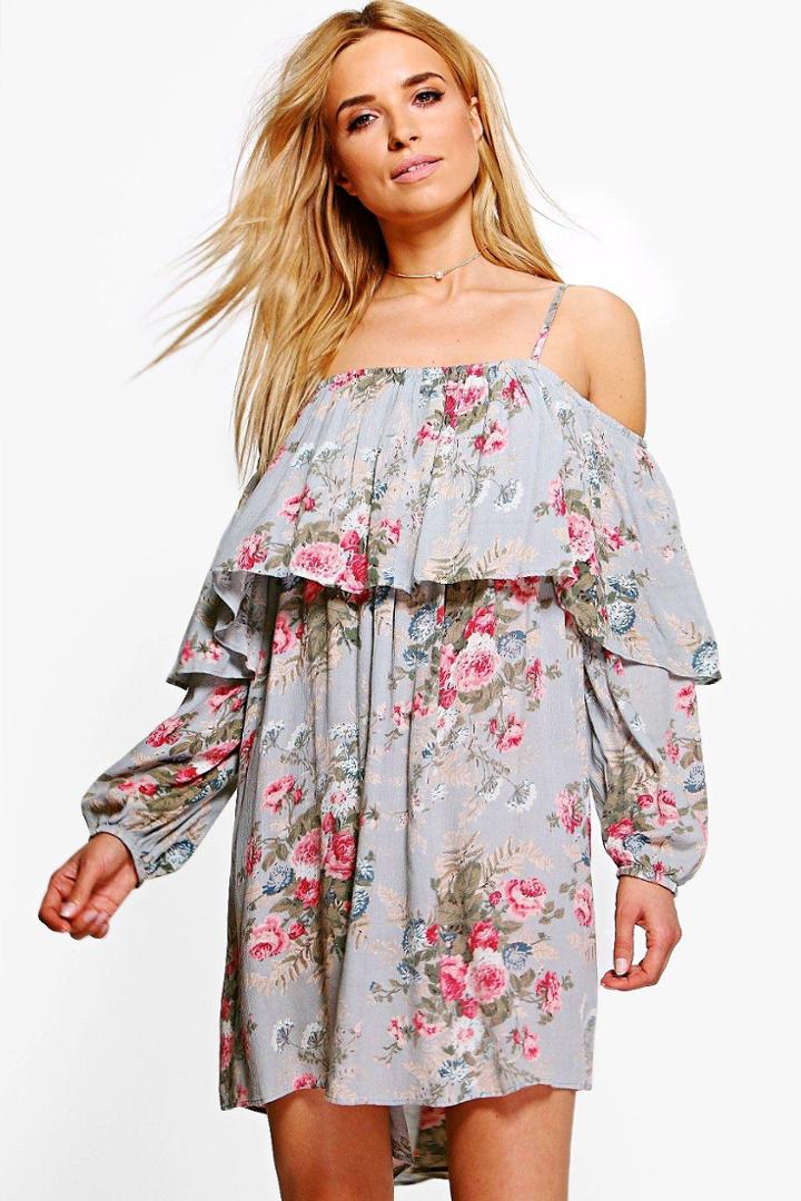 Boohoo Isobel Off Shoulder Floral Shift Dress Multi