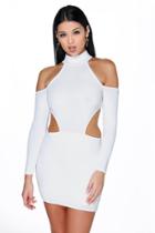 Boohoo Sia High Neck Off The Shoulder Bodycon Dress Ivory