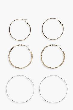 Boohoo Rosie Mixed Metals Hoop Set 3pk