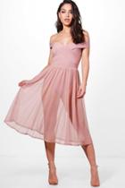 Boohoo Darcy Mesh Skirt Midi Skater Dress Rose
