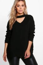 Boohoo Plus Samantha Distressed Choker Jumper Black