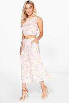 Boohoo Poppy Floral Culotte & Crop Top Co-ord Set Blush