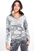 Boohoo Megan Crushed Velvet Hoodie Silver