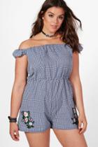Boohoo Plus Ciara Applique Gingham Bardot Playsuit Multi