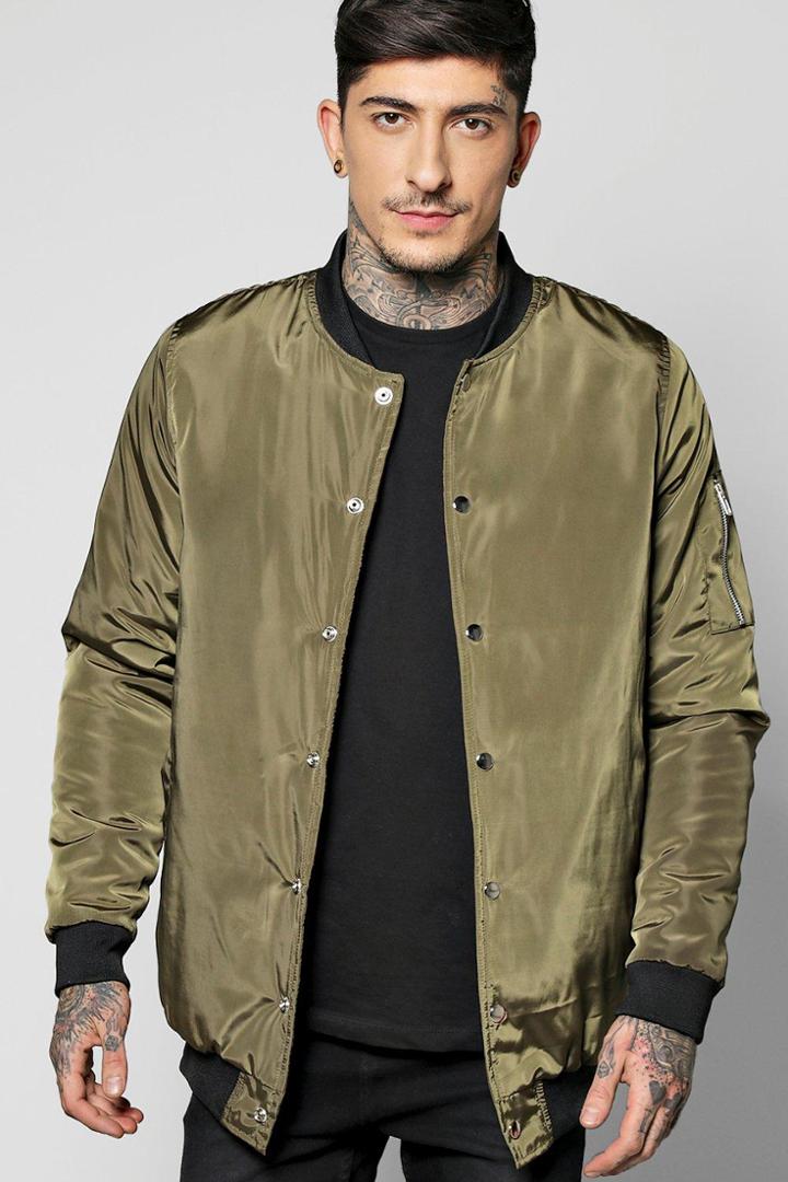 Boohoo Longline Padded Ma1 Varsity Bomber Khaki