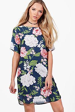 Boohoo Jemma Oriental Cap Sleeve Shift Dress