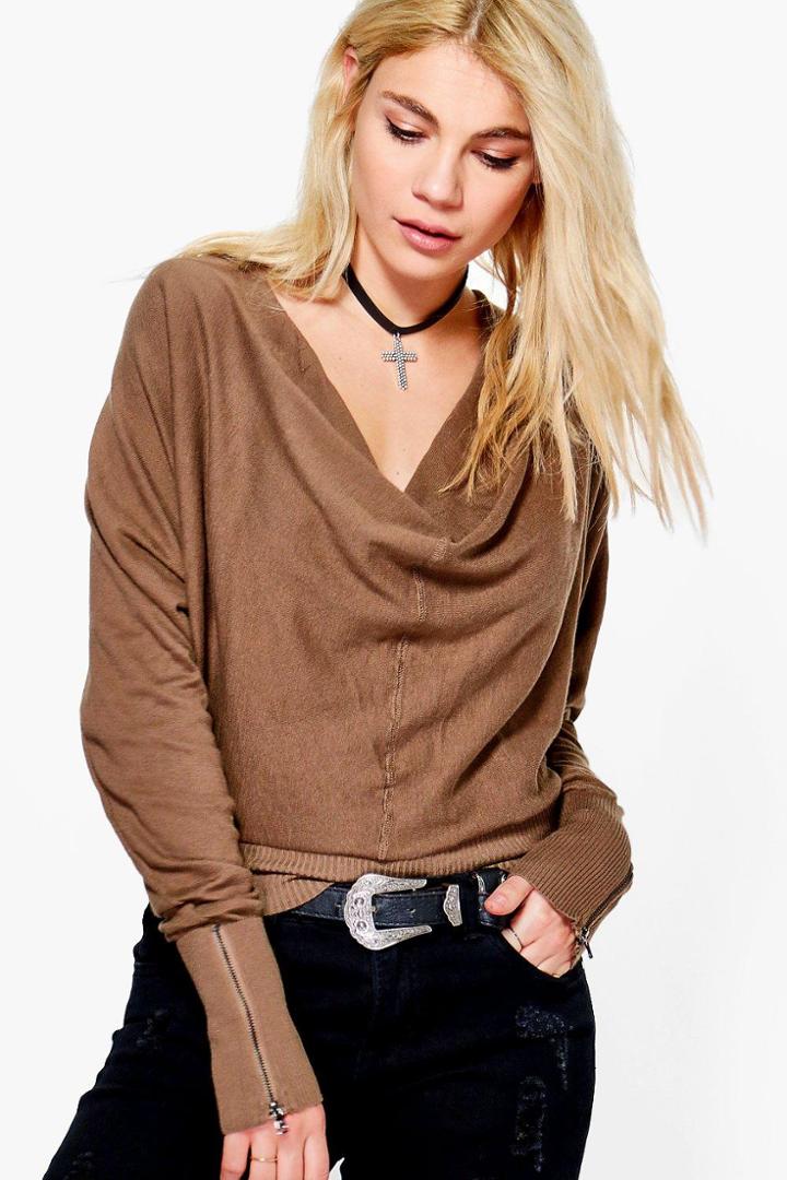 Boohoo Annie Drape Jumper Camel