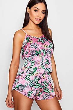 Boohoo Maya Palm Print Ruffle Cami & Short Set