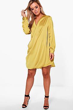 Boohoo Plus Shuana Satin Wrap Dress