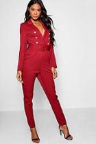 Boohoo Woven Military Button Self Fabric Belt Blazer Jumpsuit