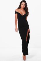 Boohoo Kady Wrap Top Bardot Maxi Dress Black