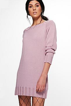 Boohoo Erin Chunky Rib Bardot Jumper Dress