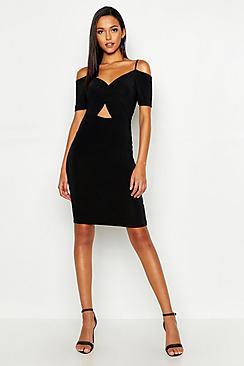 Boohoo Tall Twist Front Crop Off The Shoulder Dress